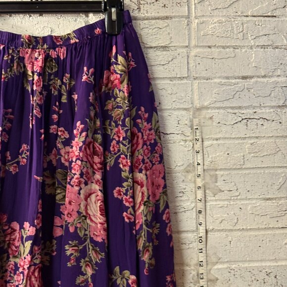 Vintage Chadwick’s Purple Floral Maxi Skirt | Cottagecore Boho Elastic Waist - Picture 3 of 10